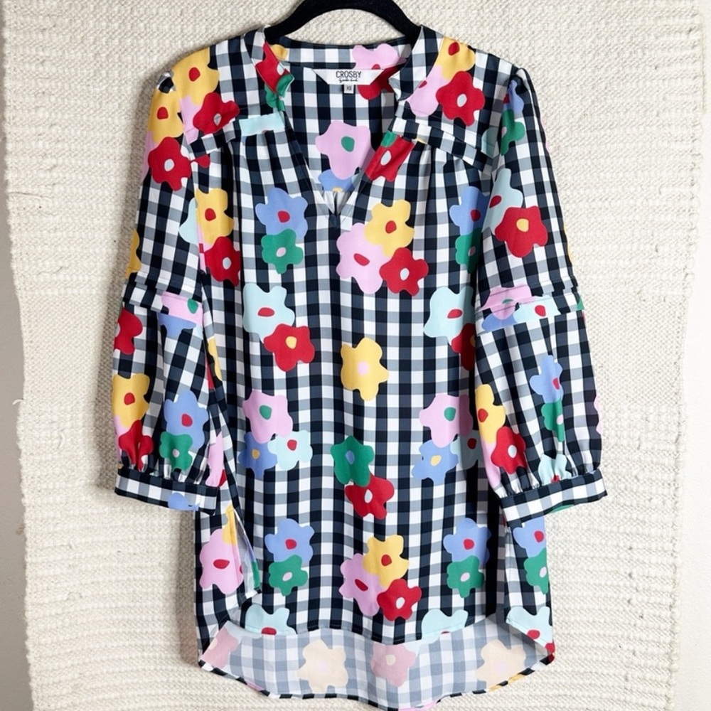 NEW CROSBY BY MOLLIE BURCH crane Tunic in garden gingham size XS
